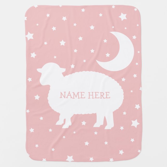 Baby Pink Lamb Moon & Stars Blanket (Front)