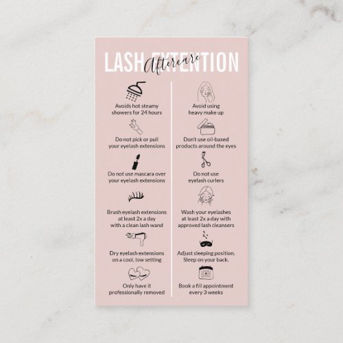 Baby Pink Lash Extension Aftercare Business Card