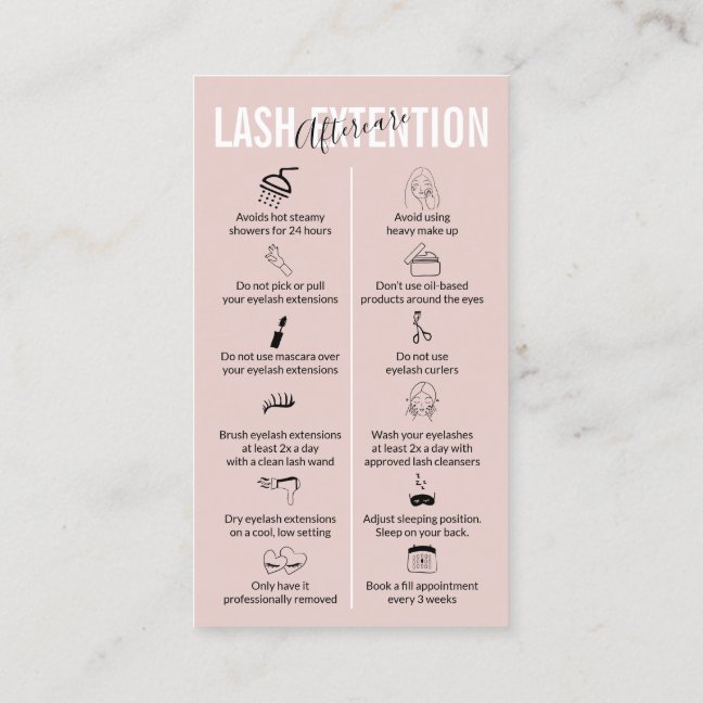 Baby Pink Lash Extension Aftercare Business Card