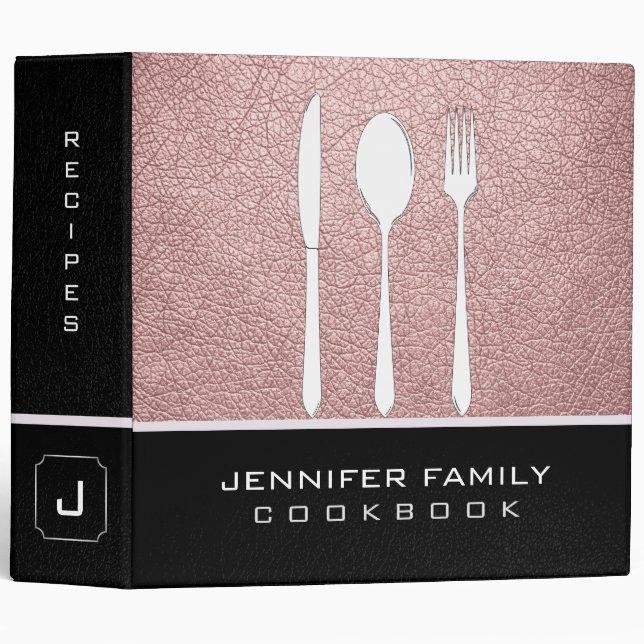 Baby pink Leather Family Cooking 3 Ring Binder (Front/Spine)