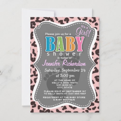 Baby Pink Leopard Animal Print Custom Announcements