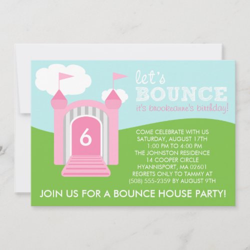 Baby Pink Lets Bounce Bounce House Birthday Party Invitation