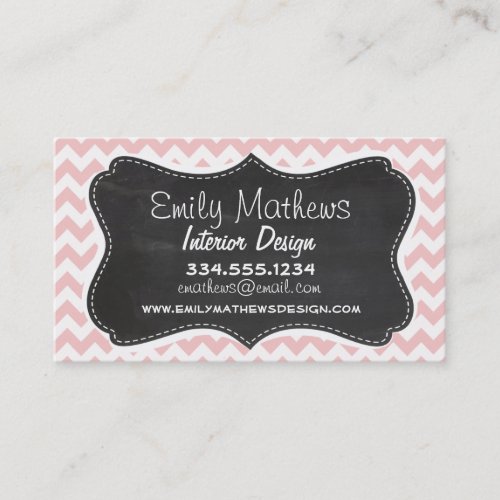 Baby Pink, Light Pink Chevron Stripes; Chalk Business Card Templates