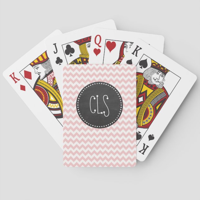 Baby Pink, Light Pink Chevron Stripes; Chalk Poker Cards (Back)