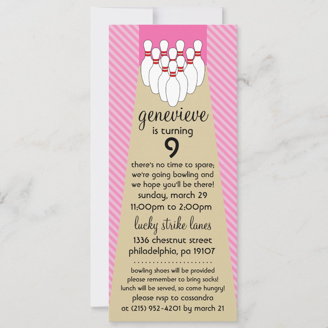 Baby Pink Lucky Strike Bowling Birthday Party Invitation Zazzle