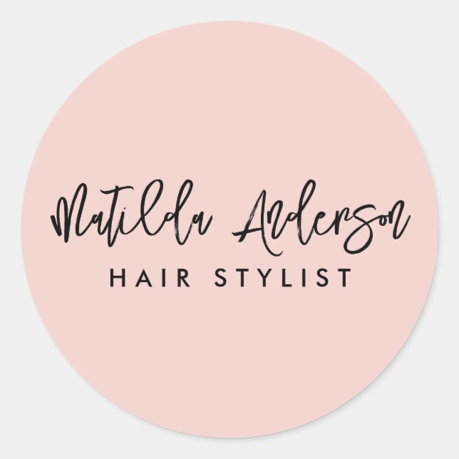 Baby pink modern minimal elegant script  classic round sticker (Front)