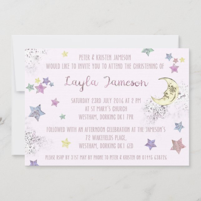 Baby Pink Moon and Stars Party Invitation (Front)