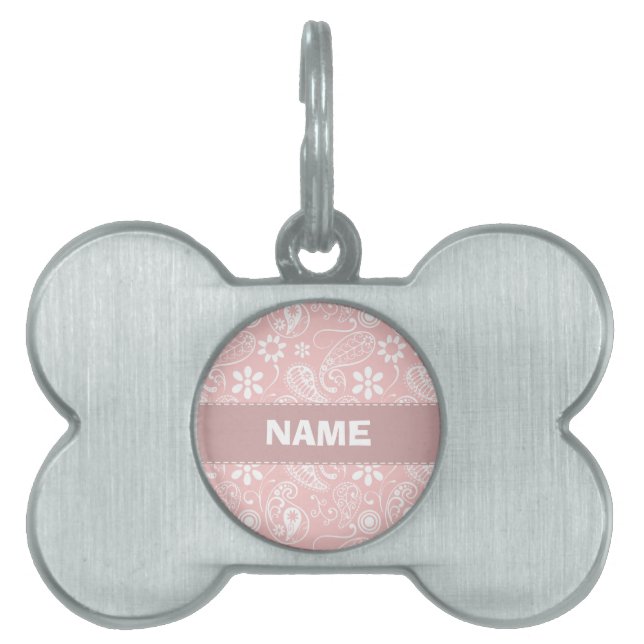 Baby Pink Paisley Pet Name Tag (Front)