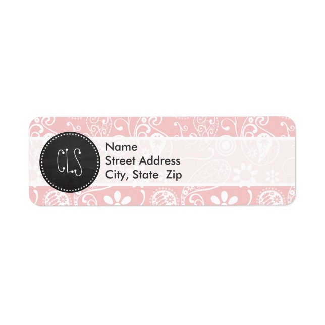 Baby Pink Paisley; Vintage Chalkboard look Label (Front)