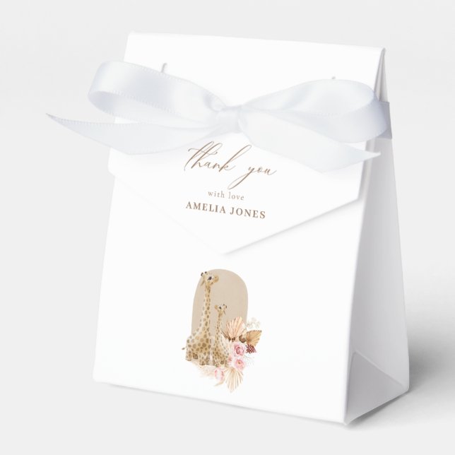 Baby Pink Pampas Grass Giraffe Baby Shower Favor Boxes (Front Side)