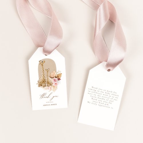 Baby Pink Pampas Grass Giraffe Baby Shower  Gift Tags