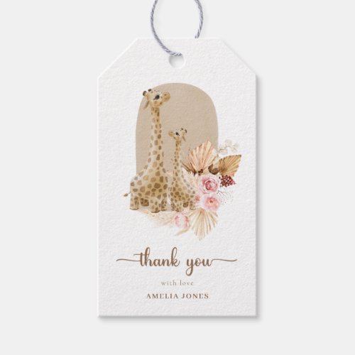 Baby Pink Pampas Grass Giraffe Baby Shower   Gift Tags