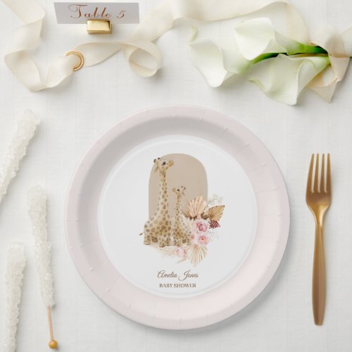 Baby Pink Pampas Grass Giraffe Baby Shower  Paper Plates