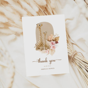 Baby Pink Pampas Grass Giraffe Baby Shower Thank You Card