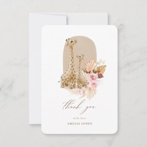 Baby Pink Pampas Grass Giraffe Baby Shower Thank You Card