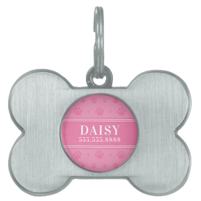 Baby Pink Paws Monogram Framed Pet Tag (Front)