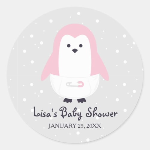 Baby Pink Penguin Baby Shower Sticker