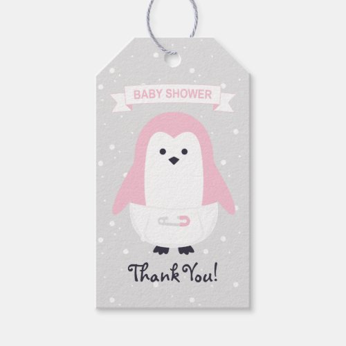 Baby Pink Penguin Baby Shower Thank You Gift Tag