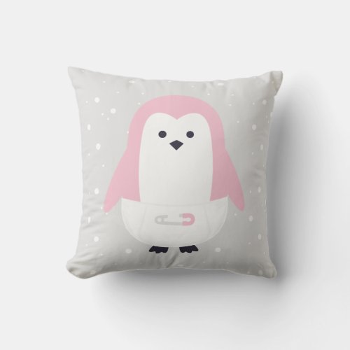 Baby Pink Penguin Throw Pillow