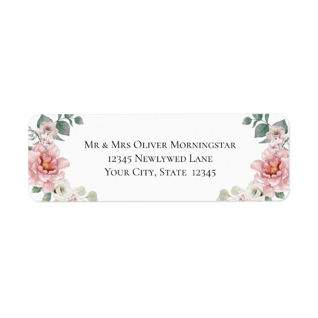 Baby Pink Peony  Flowers Wedding Label (Front)