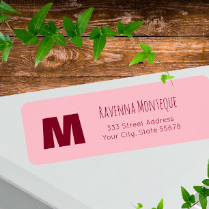 Baby Pink Personalized Monogram Letter Name Label