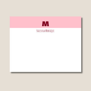 Baby Pink Personalized Name Letter Monogram  Note Card