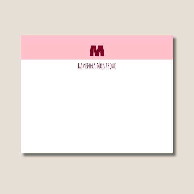 Baby Pink Personalized Name Letter Monogram  Note Card (Creator Uploaded)