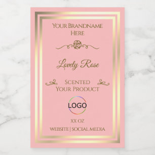 Baby Pink Product Label with Gold Frame and Logo