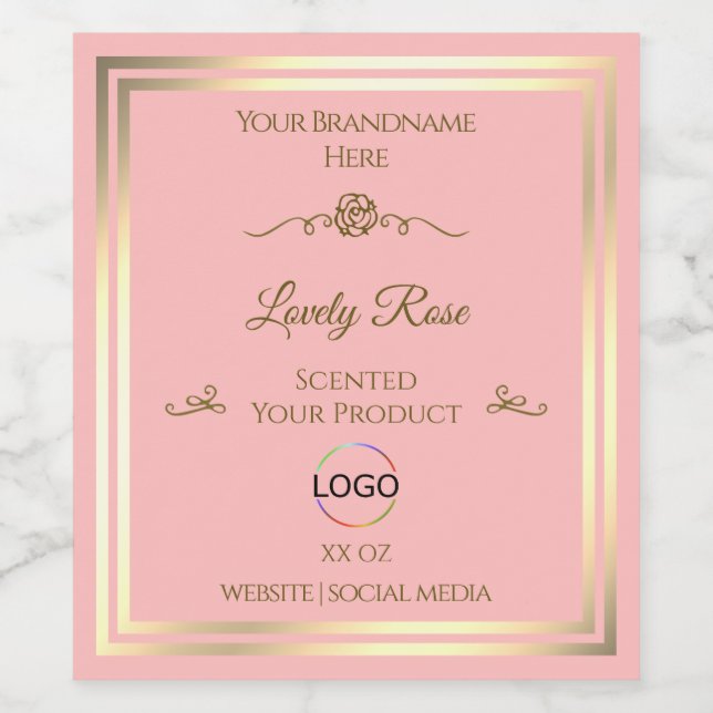Baby Pink Product Label with Gold Frame and Logo (Single Label)