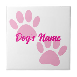Baby Pink Puppy Paw Prints Custom Name Ceramic Tile