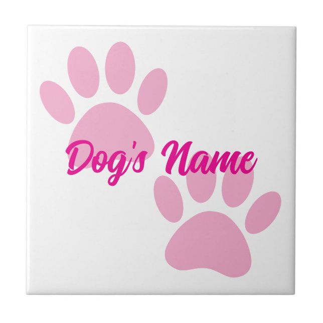 Baby Pink Puppy Paw Prints Custom Name Ceramic Tile (Front)