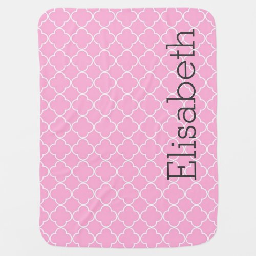 Baby Pink Quatrefoil Custom Name Baby Blanket