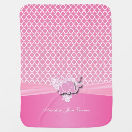 Baby Pink Quatrefoil Designs with Baby Elephant Receiving Blanket