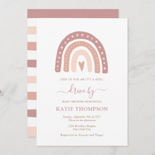 Baby Pink Rainbow It’s a Girl Drive By Baby Shower Invitation