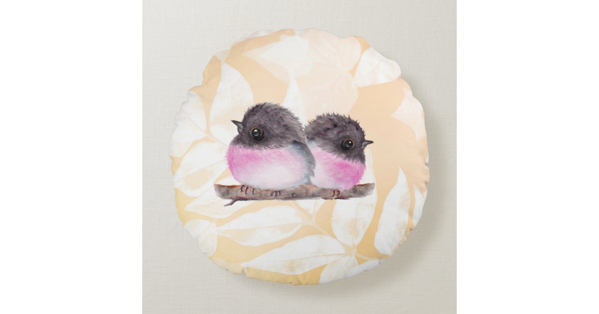 Baby Pink Robin Birds Round Pillow Zazzle Com