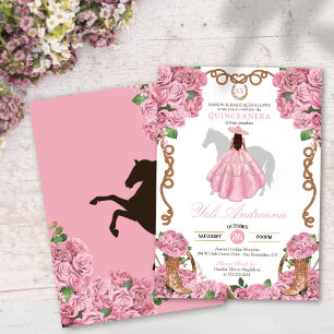 Baby Pink Rose Floral Western Charra Quinceanera Invitation