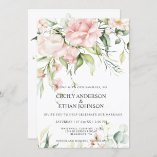 Baby Pink Roses and Eucalyptus Greenery Wedding Invitation
