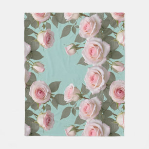 Baby Pink Roses With Sage Green Leaves Fleece Blanket