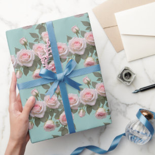 Baby Pink Roses With Sage Green Leaves Wrapping Paper