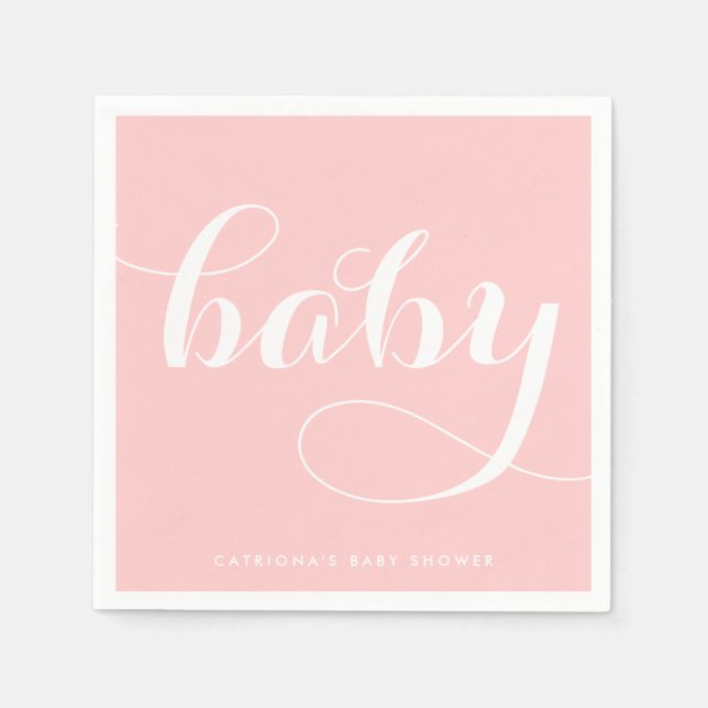 Baby | Pink Script Baby Shower Paper Napkin (Front)