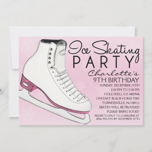 Baby Pink Skate Mates Ice Skating Birthday Party Invitation