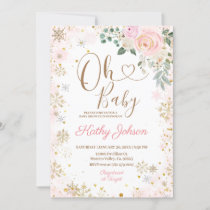 Baby Pink Snowflake Floral Baby Shower Invitation