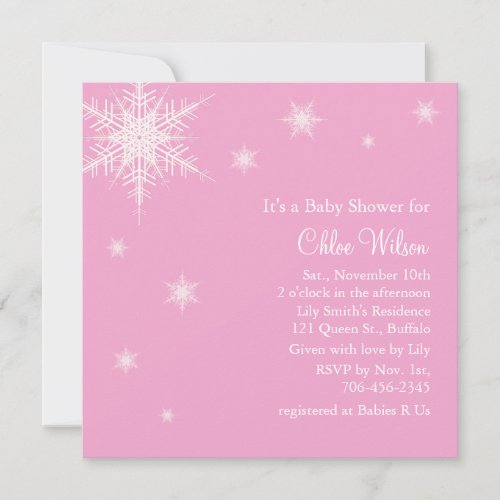 Baby Pink Snowflakes Shower Invitation