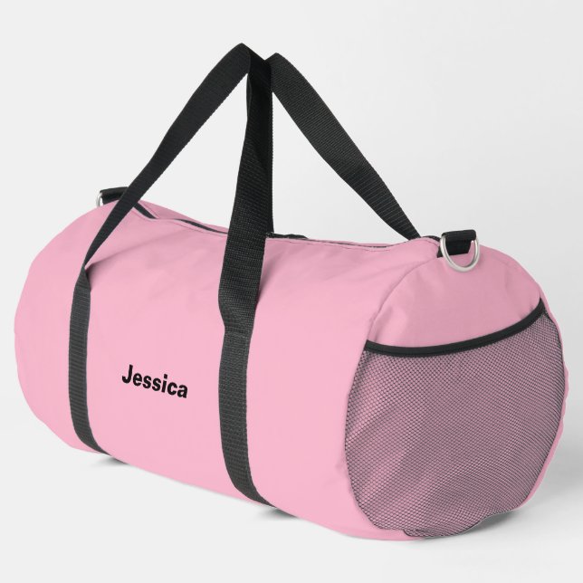 Baby pink solid color Custom name  Duffle Bag (Right Corner)