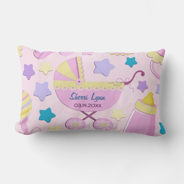 Baby Pink Stars and Carriage Keepsake Pillow (Front)