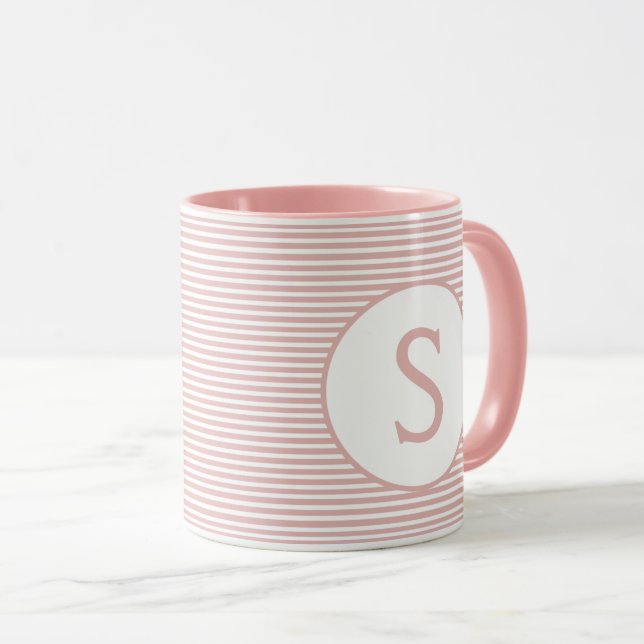 Baby Pink Stripe Monogram Mug (Front Right)