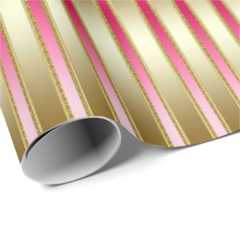 Baby Pink Stripes on Gold Background Wrapping Paper 