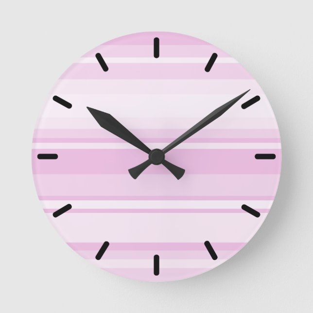 Baby pink stripes round clock (Front)