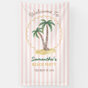 Baby Pink Stripes Vintage Palm Beach Bachelorette Banner