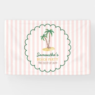 Baby Pink Stripes Vintage Palm Beach Party Banner